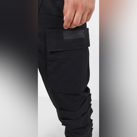 NWT-Sixth June Paris Large tactical cargo pants Black - Picture 3 of 9